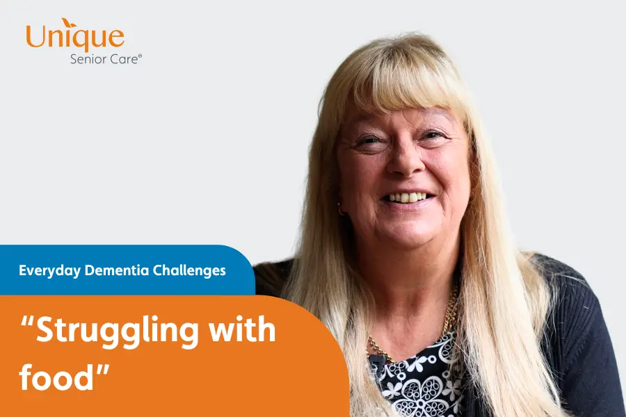 Picture of Jayne our Dementia expert from video of her discussing the eating challenges of dementia
