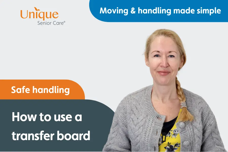 Thumbnail image for 'how to move someone safely using a transfer board' training video.