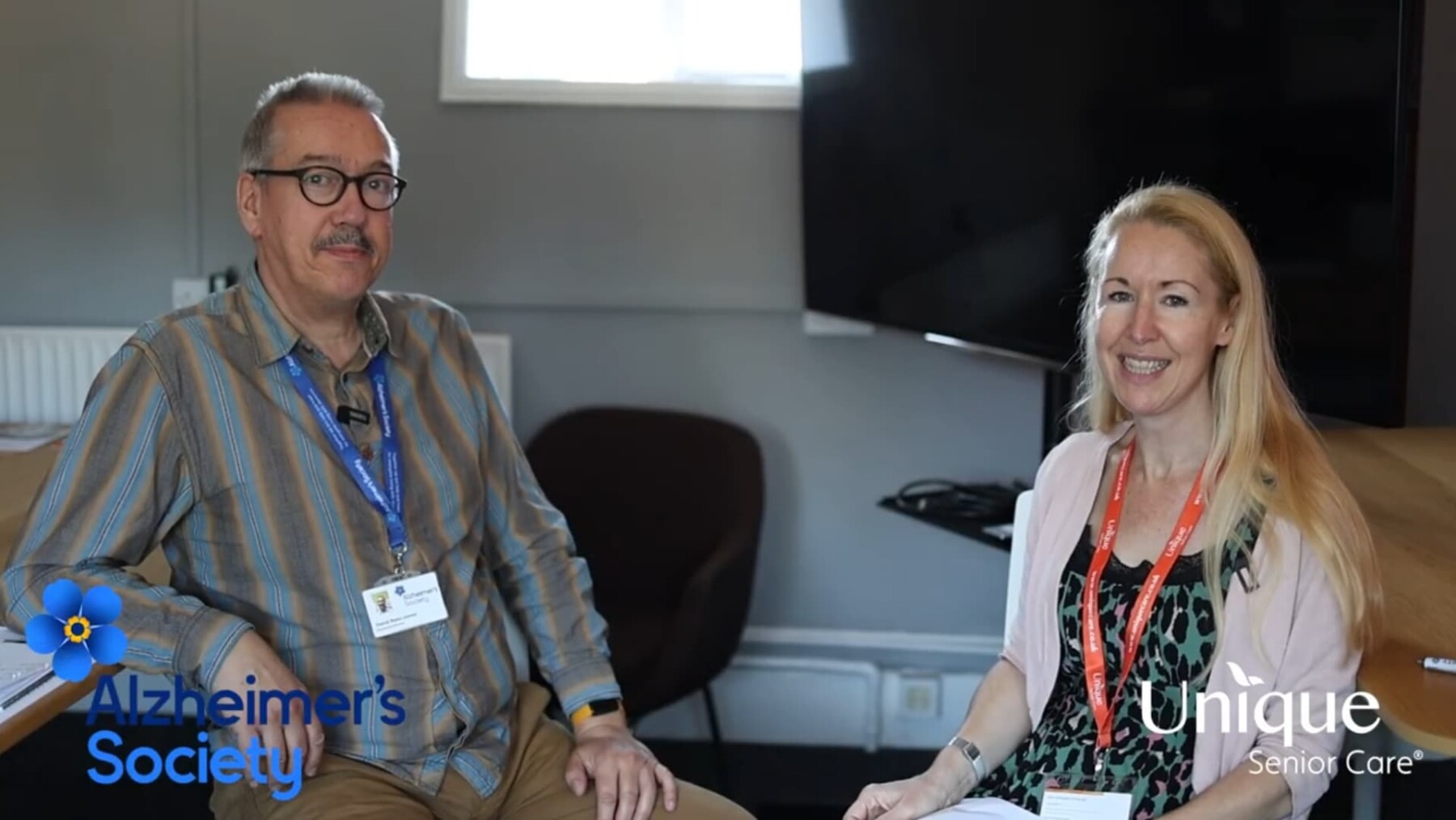 Thumbnail image of David Rees-Jones from the Alzheimer's Society sat with Jo Cleary