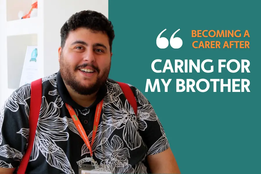 Featured image for blog featuring video from caregiver Jamal. Text reads: becoming a carer after caring for my brother