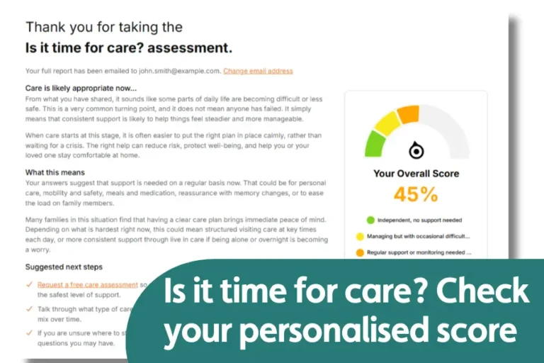 image of an example score from our online Is It Time For Care checker tool.