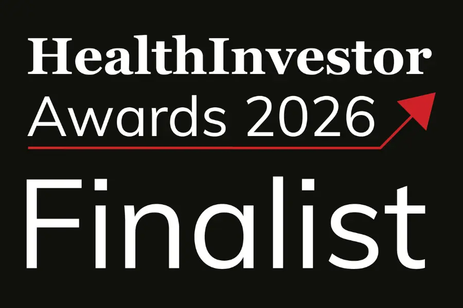 A graphic image which says 'HealthInvestor Awards 2026 finalist'