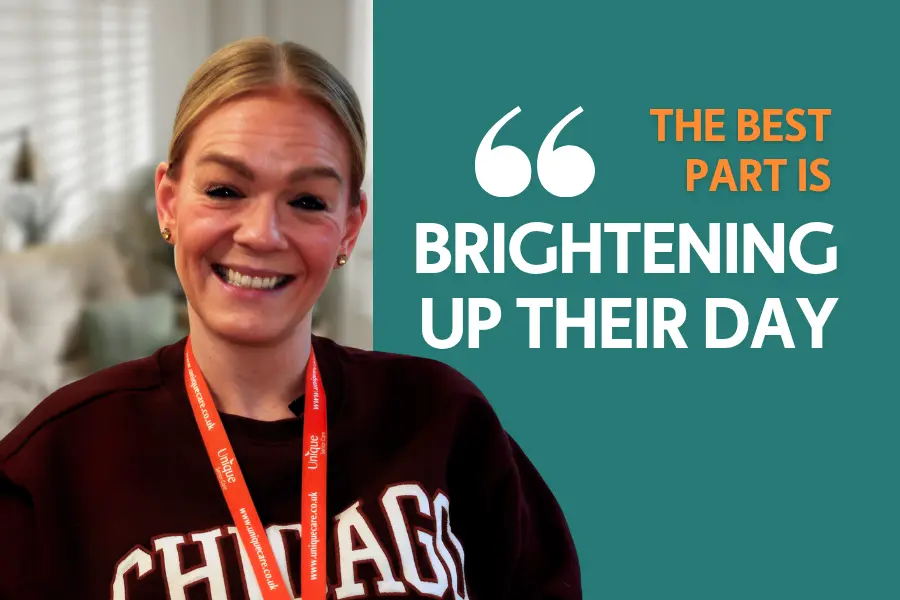Caregiver beckie, with the text 'The best part is brightening up their day'