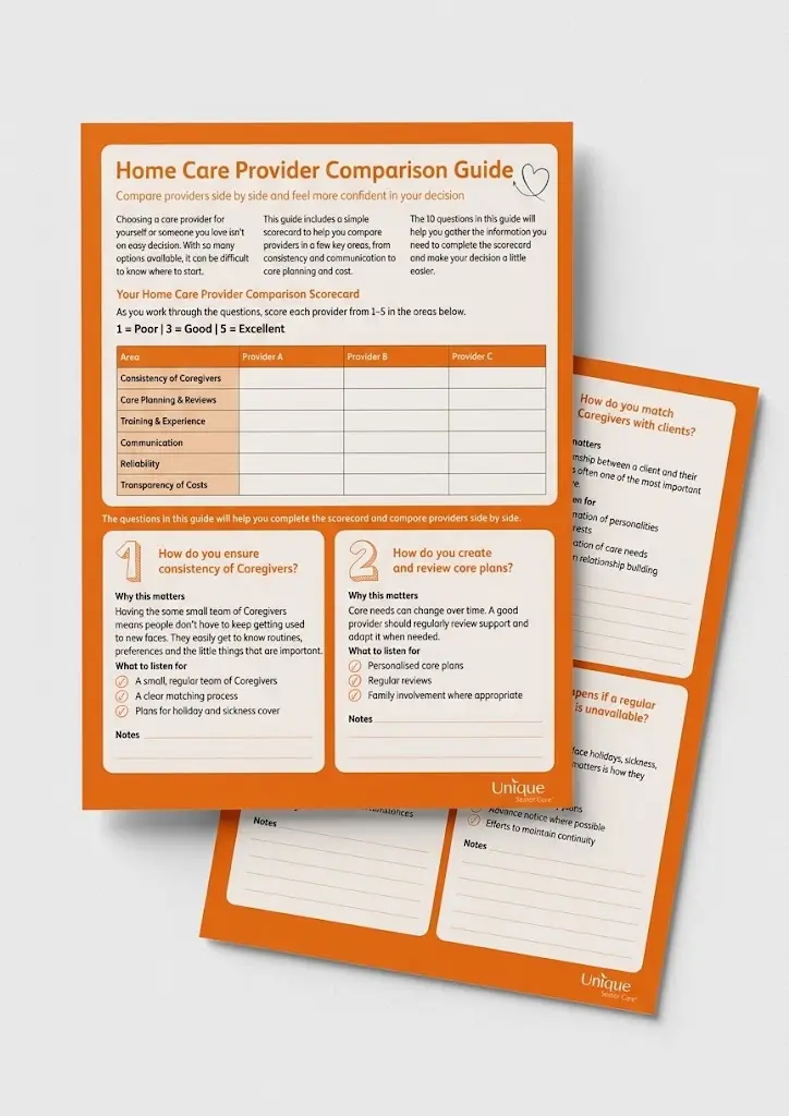 Unique Senior Care Home Care Provider Comparison Guide for comparing home care providers